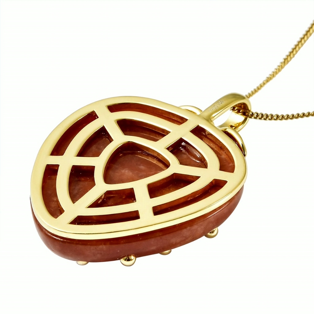 NWT RED JADE STRAWBERRY π PENDANT NECKLACE IN YELLOW GOLD OVER STERLING SILVER - Picture 5 of 6